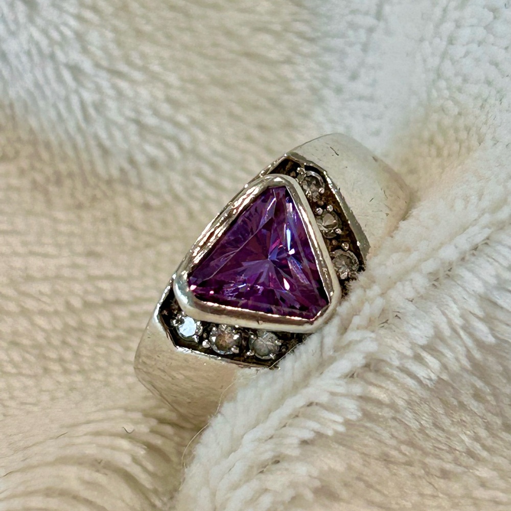 925 Sterling Silver Trillion Cut Tanzanite Ring 
Vintage Statement Ring Jewelry